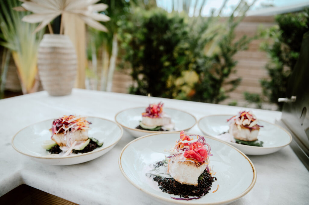Dessert on a plate at a Footprint By Lalonde Vacation Rental Property in Cocoa Beach, Florida