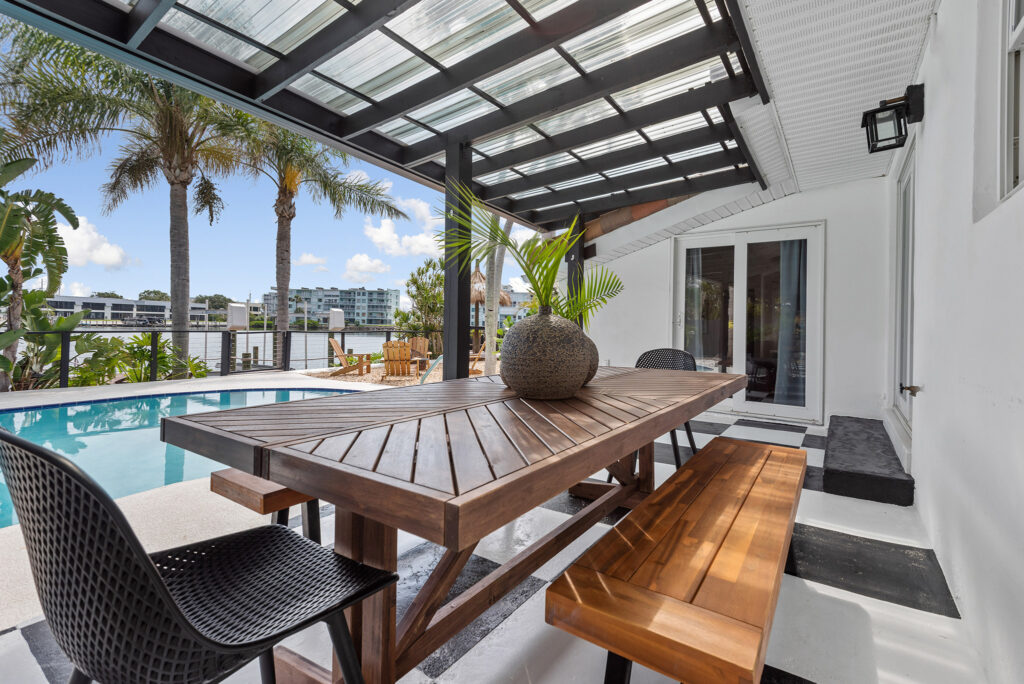 Seasons in the Sun pool and hot tub facing the Banana River